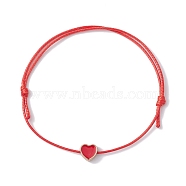Alloy Enamel Heart Braided Bead Bracelet, Waxed Polyester Cords Adjustable Bracelet, Red, Inner Diameter: 3-3/8 inch(8.5cm)(BJEW-JB09740-01)