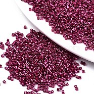 11/0 Grade A Glass Seed Beads, Cylinder, Uniform Seed Bead Size, Metallic Colours, Medium Violet Red, 1.5x1mm, Hole: 0.5mm, about 20000pcs/bag(SEED-S030-1211)