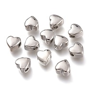 Brass Beads, Long-Lasting Plated, Heart, Platinum, 8x7.5x5mm, Hole: 2.6mm(KK-P189-05B-P)