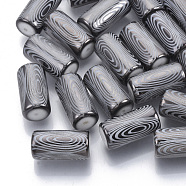 Electroplate Glass Beads, Column with Circle Pattern, Gray, 20x10mm, Hole: 1.2mm, about 50pcs/bag(EGLA-N003-02E)