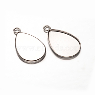 Teardrop 201 Stainless Steel Pendant Cabochon Settings, Plain Edge Bezel Cups, Stainless Steel Color, Tray: 21x15mm, 26x16x1.5mm, Hole: 2.5mm(X-STAS-D111-10)