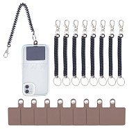 8Pcs Plastic Spiral Retractable Spring Coil Keychain, with 8Pcs Rectangle PVC Plastic Cell Phone Lanyard Tether, Black, 5.8~16.2x5.5x0.07~1cm, 8pcs/style(KEYC-CA0001-26)