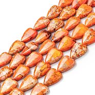 Natural Imperial Jasper Bead Strands, Dyed, Heart, Orange, 20~20.5x15~15.5x6~6.8mm, Hole: 1.2mm, about 20pcs/strand, 14.76~15.08 inch(37.5~38.3cm)(G-C074-04G)