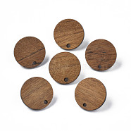 Walnut Wood Stud Earring Findings, with 316 Stainless Steel Pin and Hole, Flat Round, Tan, 20mm, Hole: 2mm, Pin: 0.7mm(MAK-N032-043)