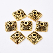 Antique Golden Tone Square Tibetan Style Bead Caps, Lead Free, Cadmium Free and Nickel Free, Size: about 10mm wide, 10mm long, 5mm thick, 8mm inner diameter, hole: 2mm(X-GLF0893Y-NF)
