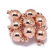Rack Plating Brass Magnetic Clasps with Loops, N45 Grade Strong Magnet, with Soldered Jump Rings, Long-Lasting Plated, Round, Real Rose Gold Plated, 15.5x10mm, Hole: 3.5mm, Ring: 5x0.5mm(X-KK-F801-03B-RG)
