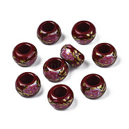 Flower Printed Opaque Acrylic Rondelle Beads, Large Hole Beads, Dark Red, 15x9mm, Hole: 7mm(SACR-S305-27-F04)