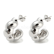 Brass Ring Shape Stud Earrings, Half Hoop Earrings, Long-Lasting Plated, Cadmium Free & Lead Free, Platinum, 21x9mm(EJEW-Q785-12P)