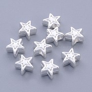 Tibetan Style Alloy Beads, Lead Free & Cadmium Free, Silver Color Plated, Star, about 6mm long, 6mm wide, 3mm thick, hole: 1.5mm(X-K08JR021)