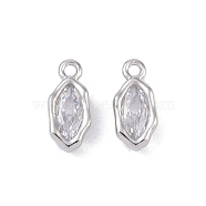 Brass with Glass Pendants, Oval Charms, Real Platinum Plated, 9.5x2.5x4mm, Hole: 1mm(KK-K351-33P)
