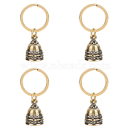 Christmas Brass Bell Pendant Keychain, with Brass Findings, Antique Golden, 5.2cm(KEYC-WH0027-96)