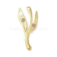 304 Stainless Steel Rhinestone Pendants, Branches, Rose, 36.5x16x3mm, Hole: 1.6mm(STAS-U027-11G-03)