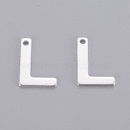 201 Stainless Steel Charms, Letter, Silver Color Plated, Letter.L, 11x7.5x0.7mm, Hole: 1mm(STAS-L232-007L)
