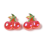 Glitter Plated Resin Cabochons, Fruit, Cherry, 21x21x8.5mm(RESI-H163-11A)