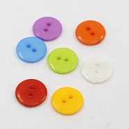 Acrylic Buttons, 2-Hole, Dyed, Flat Round, Mixed Color, 12x2mm, Hole: 1.5mm(BUTT-A008-02)