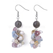 Natural Mixed Stone Dangle Earrings, with Natural Pearls and 316 Surgical Stainless Steel Earring Hooks, Cardboard Jewelry Boxes, 59~61mm, Pin: 0.6mm(EJEW-JE03228-02)