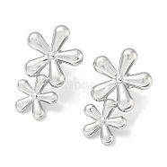 Non-Tarnish 304 Stainless Steel Stud Earrings, Flower, Stainless Steel Color, 27x17.5mm(EJEW-R157-13P)