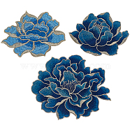 3Pcs 3 Styles Peony Pattern Polyester Fabrics Computerized Embroidery Cloth Sew on Patches, Costume Accessories, Mixed Color, 92~130x117~145x1.35~1.5mm, 1pc/style(PATC-BC0001-04)
