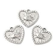 304 Stainless Steel Pendants, with Crystal Rhinestone, Heart with Eye Charms, Stainless Steel Color, 15.5x14.5x2.5mm, Hole: 1.6mm(STAS-R122-12P)