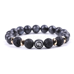 Natural Lava Rock Stretch Bracelets, Constellation Bracelet, Virgo, Inner Diameter: 2-3/8 inch(6cm)(PW-WG48909-06)