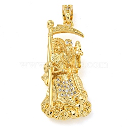 Rack Plating Brass Micro Pave Cubic Zirconia Pendants, Lead Free & Cadmium Free, Long-Lasting Plated, God, Real 18K Gold Plated, 34.5x17x7.5mm, Hole: 6x3.5mm(KK-Z063-09G-03)