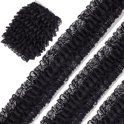5 Yards 3-Layer Pleated Polyester Chiffon Lace Trim, for Costume Decoration, Black, 4 inch(100mm)(OCOR-WH0082-01B)