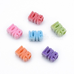 Opaque Resin European Beads, Large Hole Bead, Flocky Word LOVE, Mixed Color, 12x17x7mm, Hole: 5mm(RESI-G047-12)