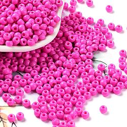 Baking Paint Glass Seed Beads, Round, Deep Pink, 4x3mm, Hole: 1.2mm, about 7650pcs/pound(SEED-H002-I-B511)