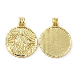 Rack Plating Brass Pendants,  Lead Free & Cadmium Free, Long-Lasting Plated, Flat Round, Real 18K Gold Plated, Mountain, 23x17.5x2~5mm, Hole: 3mm(KK-C030-30C-G)