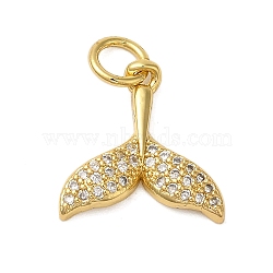 Rack Plating Brass Micro Pave Cubic Zirconia Charms, Cadmium Free & Lead Free, Long-Lasting Plated, Mermaid Tail Shape, Real 18K Gold Plated, 13.5x13.5x2mm, Hole: 3.5mm(KK-P279-24G)