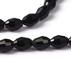 Glass Beads Strands, Faceted, Oval, Black, 6x4mm, Hole: 1mm, about 65~70pcs/strand, 14.96 inch~15.16 inch(38~38.5cm)(GC891Y-3)