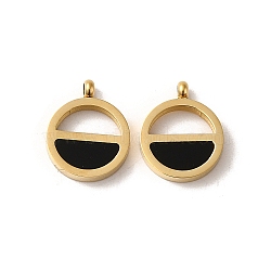 304 Stainless Steel Enamel Charms, Flat Round Charm, Real 14K Gold Plated, 12x10x2.5mm, Hole: 1.4mm(STAS-L022-334G)