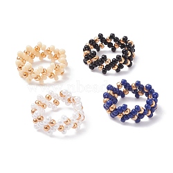 4Pcs 4 Colors Glass Seed Beads Braided Finger Rings Set for Women, Black, US Size 8 1/2(18.5mm)(RJEW-JR00420)