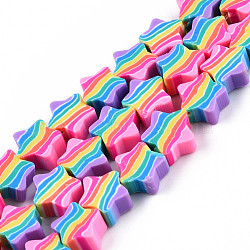 Handmade Polymer Clay Beads Strands, Star with Stripe Pattern, Colorful, 9.5~10x9.5~10x4.5~5mm, Hole: 1.4~1.5mm, about 40pcs/strand, 14.37 inch(36.5cm)(CLAY-N010-083)