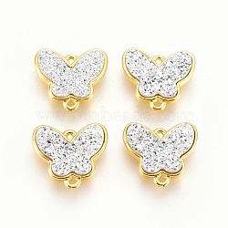 Brass Links connectors, with Druzy Resin, Butterfly, Golden, White, 14.5x16x4mm, Hole: 1.2mm(KK-O107-07G-I)