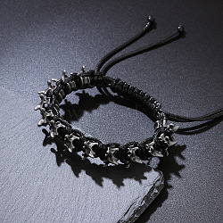 Alloy Beads Braided Bead Bracelets, Braided Waxed Rope Adjustable Bracelets for Men, Dragon Bone, Black, 7.09 inch(18cm)(WG69B67-01)