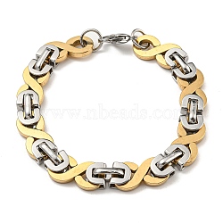 Ion Plating(IP) Two Tone 201 Stainless Steel Infinity Link Chain Bracelet, 304 Stainless Steel Clasps, Golden & Stainless Steel Color, 8-1/4 inch(20.9cm), Wide: 10mm(BJEW-B078-07GP)