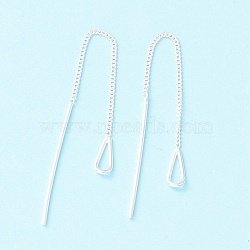 999 Fine Silver Long Chain Bar Dangle Stud Earrings, Teardrop Drop Earring Thread for Girl Women, Silver, 74mm, Pin: 0.8mm(EJEW-I260-45S)