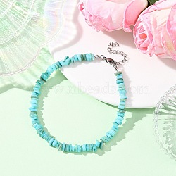 Dyed Natural Freshwater Shell Nuggets Beaded Anklets, Stainless Steel Color, Turquoise, 9-1/8 inch(232mm)(AJEW-AN00746-02)