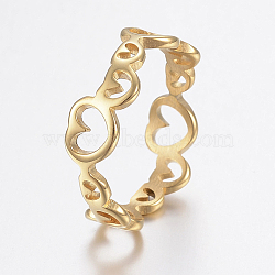 Ion Plating(IP) 304 Stainless Steel Finger Rings, Hollow, Heart, Golden, Size 8, 18mm(RJEW-H125-08G-18mm)