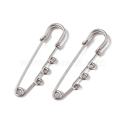 Tarnish Resistant 304 Stainless Steel Safety Pins Brooch Findings, Kilt Pins with Triple Loops for Lapel Pin Making, Stainless Steel Color, 51x16x7mm, Hole: 1.8mm, pin: 1.3mm(X-STAS-I673-06P)