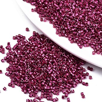 11/0 Grade A Glass Seed Beads, Cylinder, Uniform Seed Bead Size, Metallic Colours, Medium Violet Red, 1.5x1mm, Hole: 0.5mm, about 20000pcs/bag