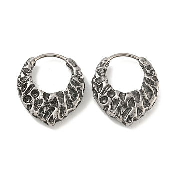 316 Surgical Stainless Steel Hoop Earrings, Cratered Surface, Antique Silver, 20.5x17.5mm