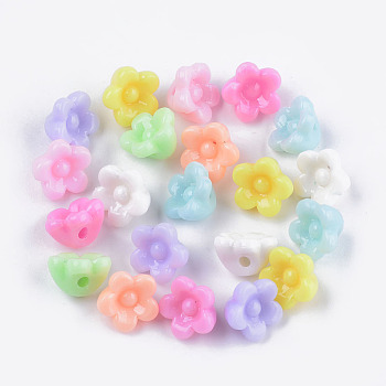 Opaque Acrylic Beads, Flower, Mixed Color, 10x10.5x7mm, Hole: 1.5mm