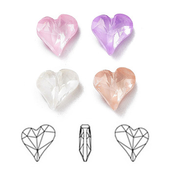 K9 Glass Rhinestone Cabochons, Point Back & Back Plated, Faceted, Heart, Mixed Color, 9x8x4mm