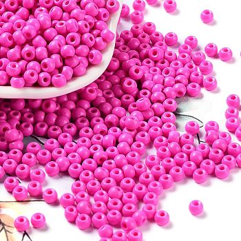 Baking Paint Glass Seed Beads, Round, Deep Pink, 4x3mm, Hole: 1.2mm, about 7650pcs/pound