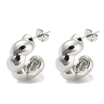 Brass Ring Shape Stud Earrings, Half Hoop Earrings, Long-Lasting Plated, Cadmium Free & Lead Free, Platinum, 21x9mm