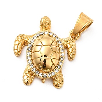304 Stainless Steel Pendants, with Crystal Rhinestone, Sea Turtle Charms, Golden, 33x30x9mm, Hole: 9x6mm