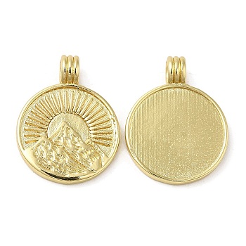 Rack Plating Brass Pendants,  Lead Free & Cadmium Free, Long-Lasting Plated, Flat Round, Real 18K Gold Plated, Mountain, 23x17.5x2~5mm, Hole: 3mm