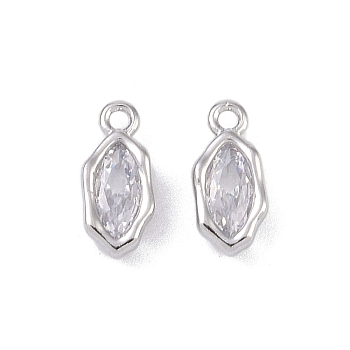 Brass with Glass Pendants, Oval Charms, Real Platinum Plated, 9.5x2.5x4mm, Hole: 1mm